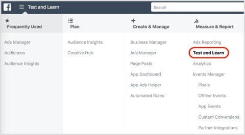facebook test and learn tool